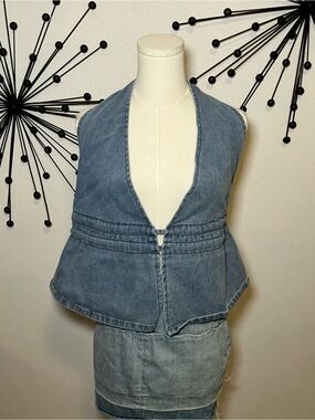 Shein Denim Halter Top Open Back Y2K Peplum Tank